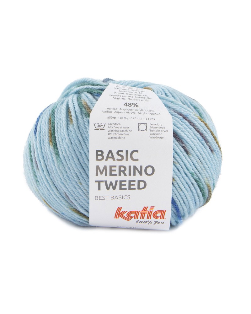 KATIA BASIC MERINO TWEED 407 - AZUL CELESTE-AZUL-BEIGE PARDO